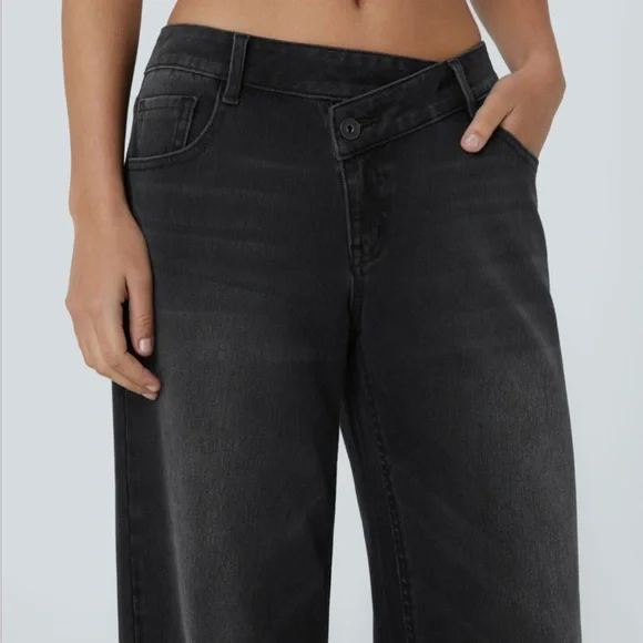 Asymmetric low rise Wide Leg Charcoal Black Women's Jeans - Picture 5 of 5